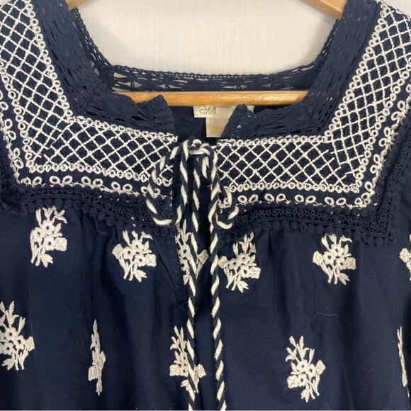 Shoshanna Calah 100% Cotton Boho Embroidered Peasant Top Blouse Navy White XS - Picture 7 of 10